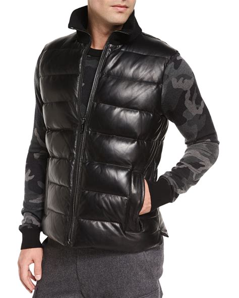 michael kors black leather vest|Michael Kors black puffer vest.